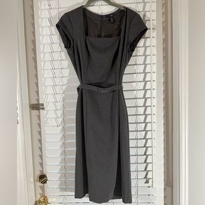 Elegant H&M Charcoal Gray Lined Career Dress with Belt - Sz 6